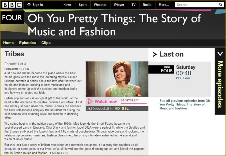 BBC iPlayer Pretty Things page