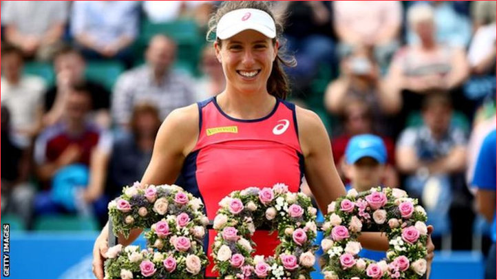 Konta receives flowers for 300th win at Nottingham Open