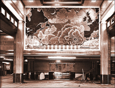 First Class Dining Area Queen Mary showing mural by MacDonald Gill