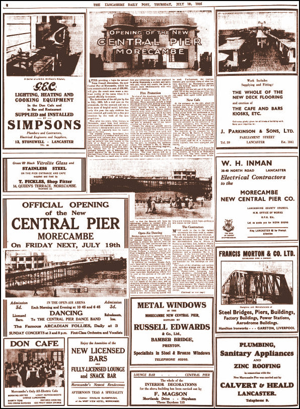 The Lancashire Daily Post announcing the opening of the new central pier in 1935