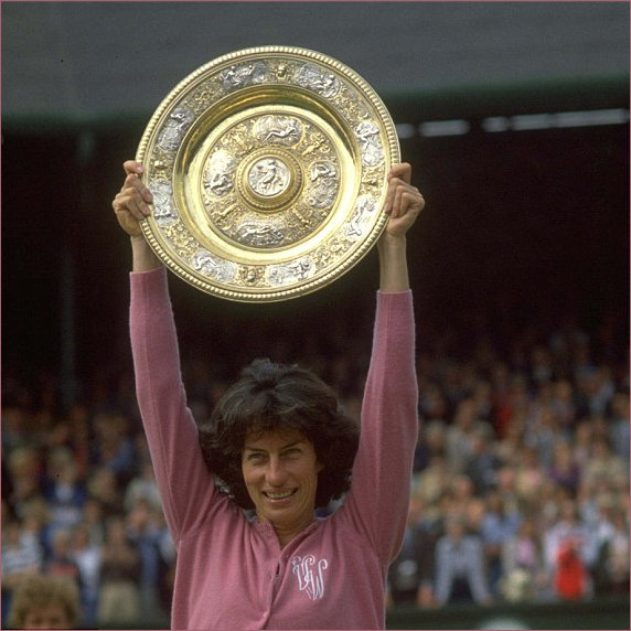 Virginia Wade holding up the Wimbledon Plate 1977