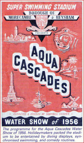 Poster for 1956 Aqua Cascades at the Morecambe Super Swimming Stadium