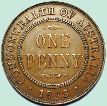 Australian penny obverse 1933