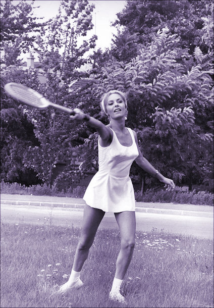 Michele Mercier playing tennis in 1966