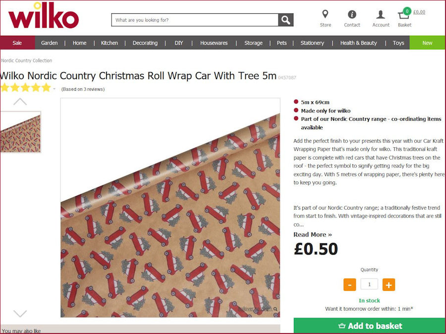 Wilko Nordic Range Wrapping paper web page advert