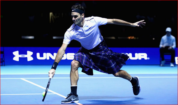 Roger Federer and kilt in action