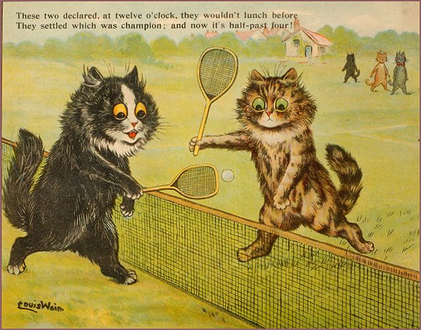 Cats at the Net playing tennis