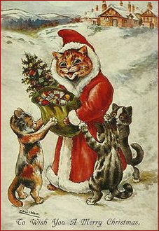 A very St Nicholas Santa Claus looking Louis Wain Cat