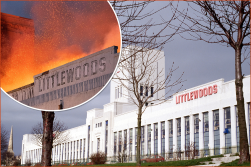 Fire attacking the Littlewoods Factory