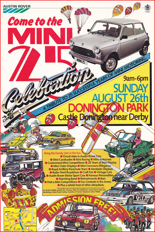 Mini 25 poster advertising the Donington Park festivities