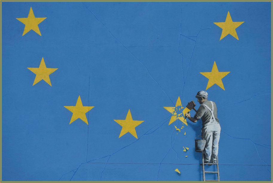 Close up detail of the Banksy Euro Artwork
