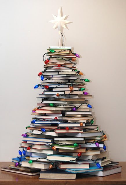 A Christmas Tree made up of books