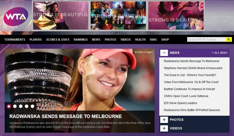 Screen Dump of WTA page