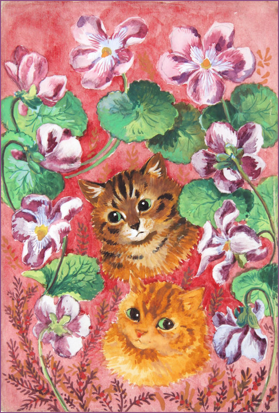 Pansies and Tabby by Louis Wain
