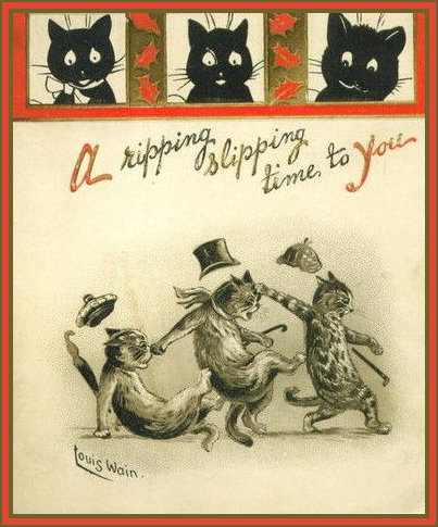 Slipping and tripping cats by Louis Wain