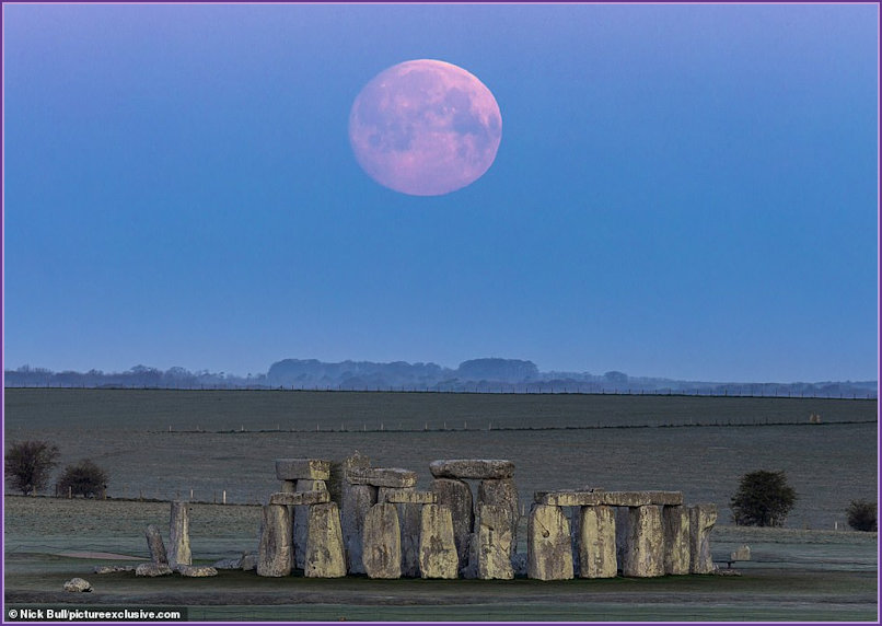 Pink Moon over Stonehenge 07042020