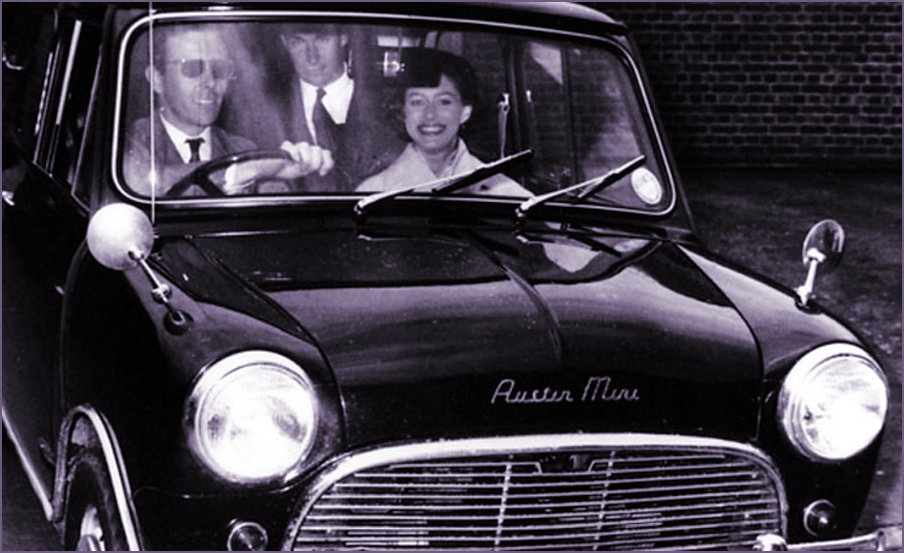 Lord Snowdon and Princess Margaret in their Mini