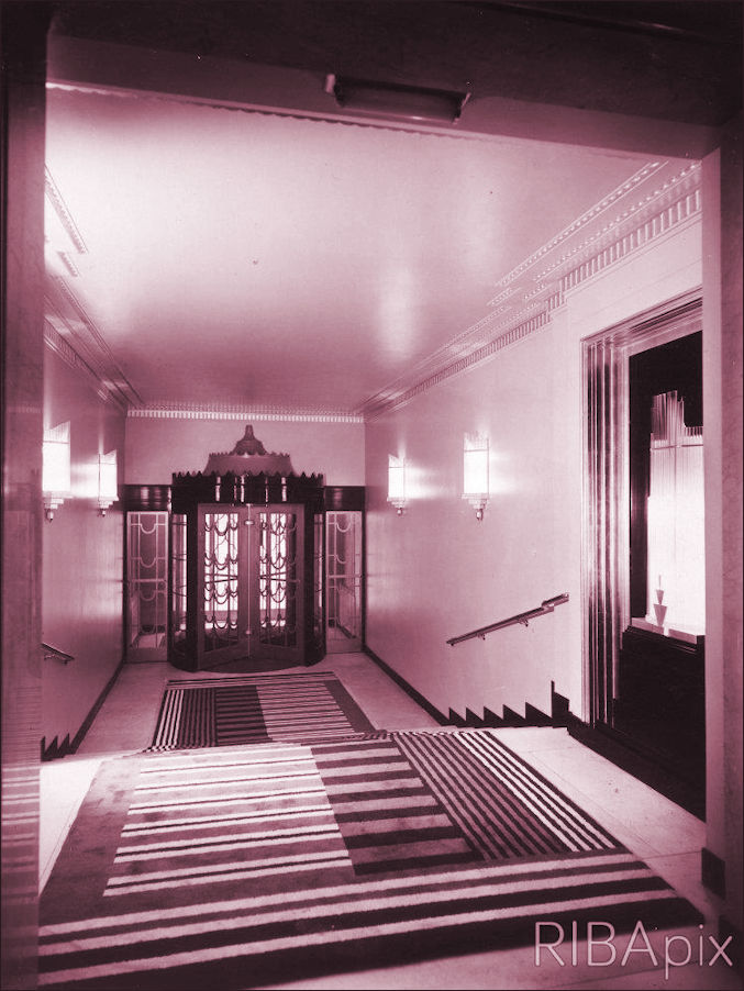 Claridge's Hotel, Brook Street, London: the entrance corridor from Brook Street which leads to the ballroom / banqueting suite with a carpet by Marion Dorn