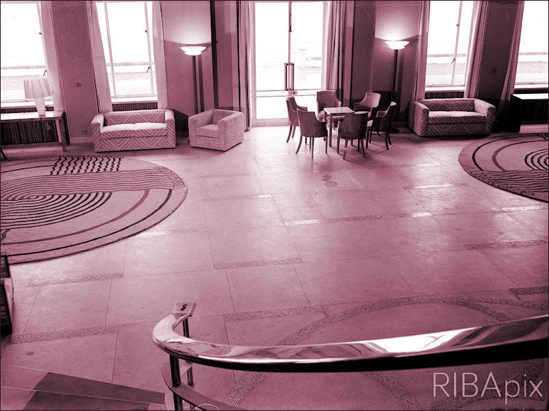 Midland Hotel, Morecambe, Lancashire: the hall with rugs by Marion Dorn