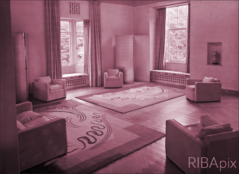 Music room with rug designed by Marion Dorn