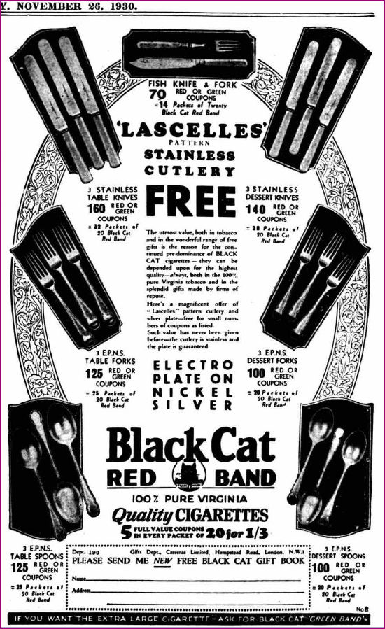 Lascelles Cutlery Offer with Black Cat Cigarettes