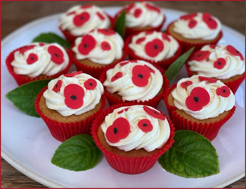 Poppy embellised cupcakes