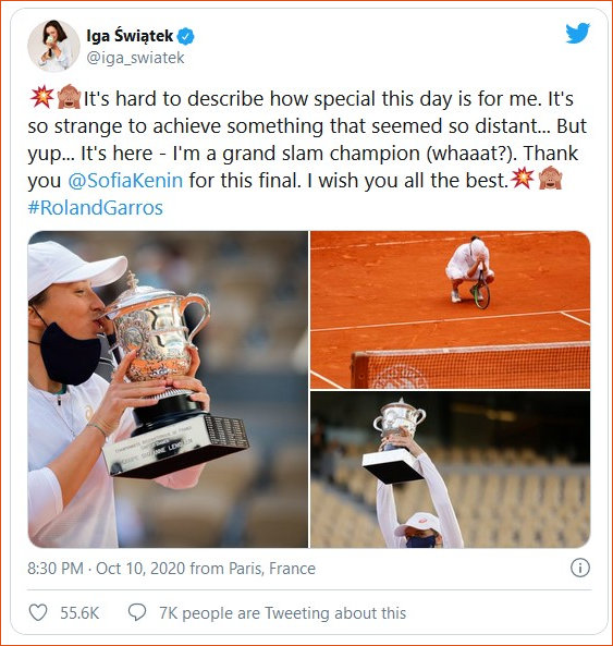 Iga Twitter account victory at Roland Garros