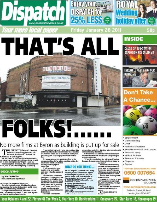 Byron Cinema Closes Front Page January 2011