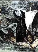 Jesuit in Black Robes in Canoe