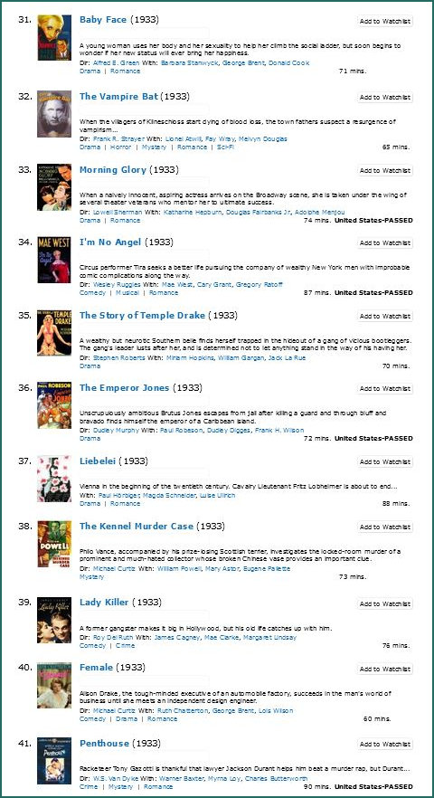 1933 Top 50 Films 31-41