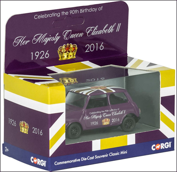 Corgi packaging for HM 90th birthday model