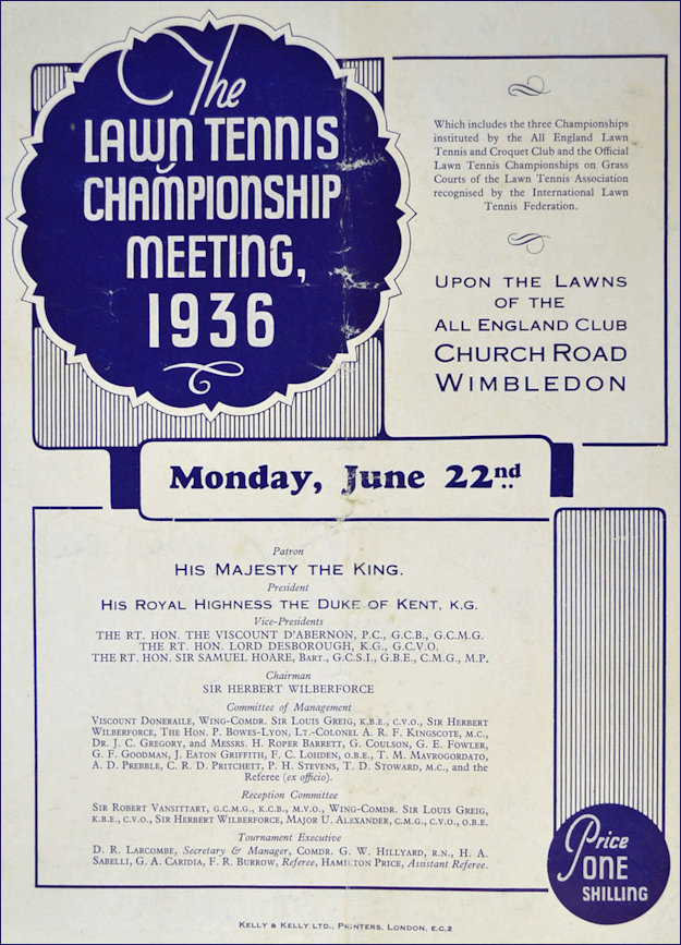 1936 Programme page of Wimbledon Finals