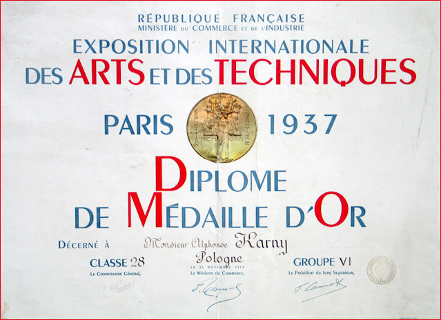 Paris Expo 1937 Gold Certificate Award