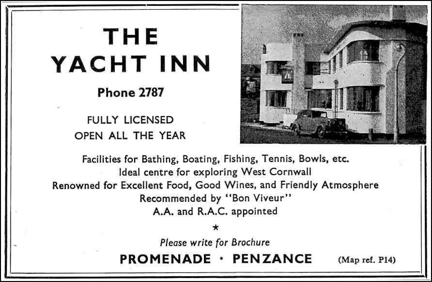 Advert for Yacht Inn circ 1960 from Penzance Visitor Guide