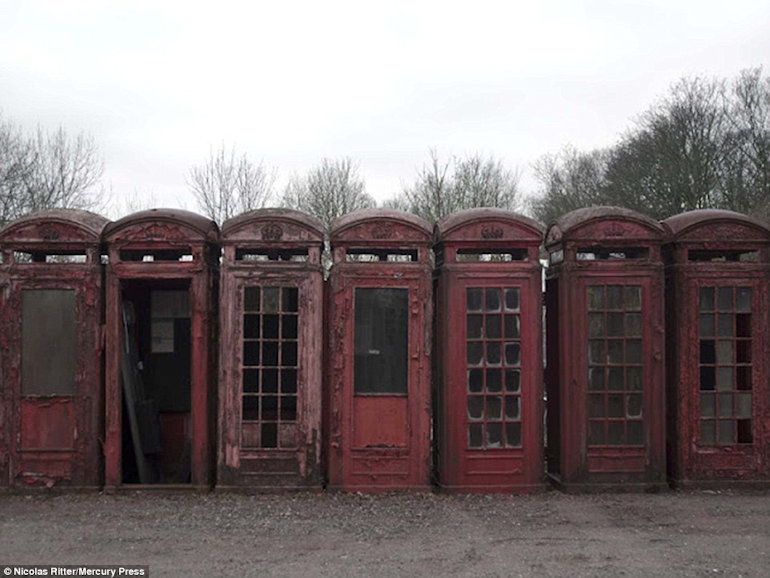 Rows of decommissioned Telephone kiosks