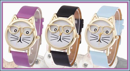 Quartz watches with cat faces