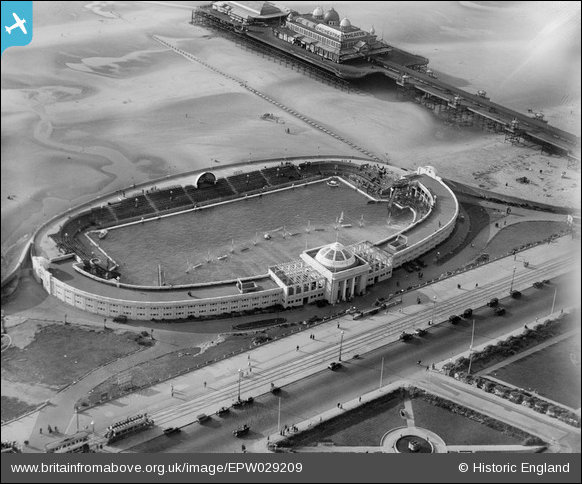 Aerial shot of the Open Air Swimming Pool in Blackpool