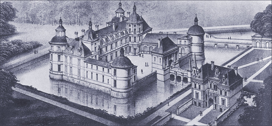 19th century engraving of the Chateau de Tanley