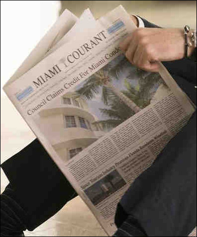 Detail of Miami Courant with art deco building on front page