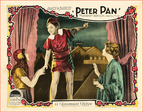 Peter Pan 1924 Silent Movie Lobby Card scene depicting Peter entering the nursery