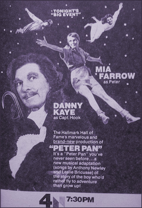 TV image advertising Danny Kaye and Mia Farrow in Peter Pan 1975