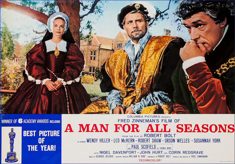 A Man for All Seasons Film Poster - Robert Shaw as Henry VIII, Paul Schofield as Thomas More and Susannah York as Margaret Roper