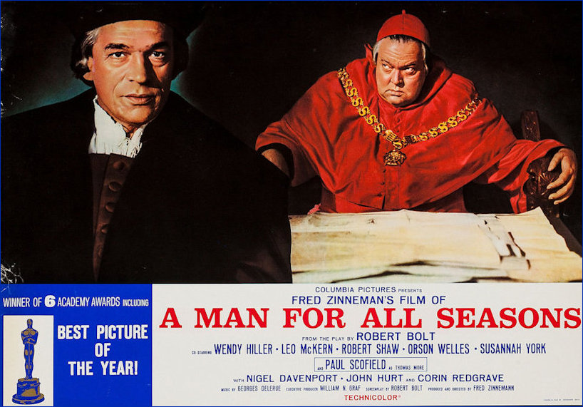 A Man for All Seasons Film Poster - Paul Schofield as Thomas More and Orson Welles as 