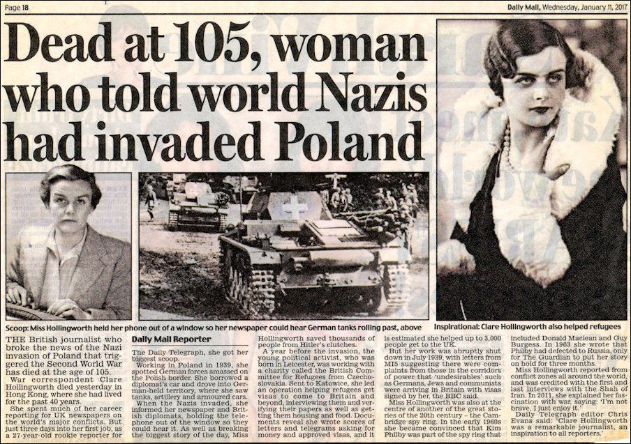 Article by Clare Hollingworth who witnessed the invasion of Poland in 1939