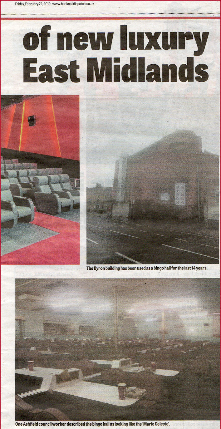 Hucknall Dispatch article concerning Byron Cinema refurbishment