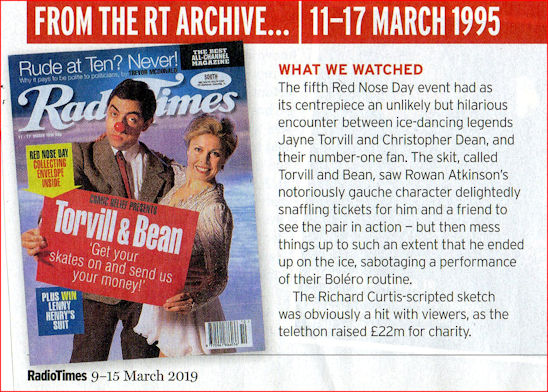Radio Times March 2019 featuring the 1995 Torvill and Bean Red Nose Day sketch