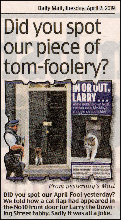 Confirmation of Daily Mail's  No. 10 April Fool article about Larry the Cat
