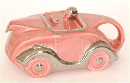 Ceramic Rare Pink Car Teapot by James Sadler & Sons 1930s