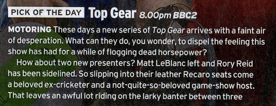 Top Gear Programme narrative from Radio Times