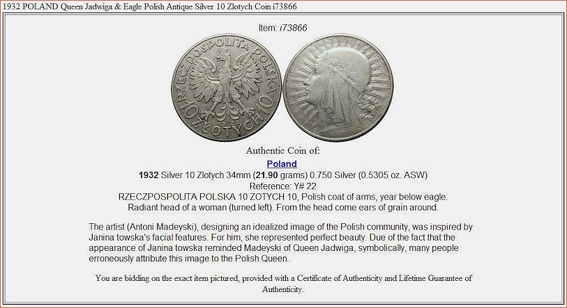 Queen Jadwiga of Poland Coin 1932